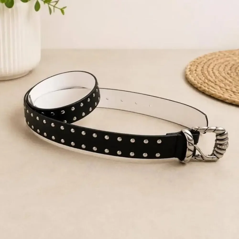 NWT XL/1XL Good American Black Smooth Leather Gold Buckle Sculpted Accent Belt